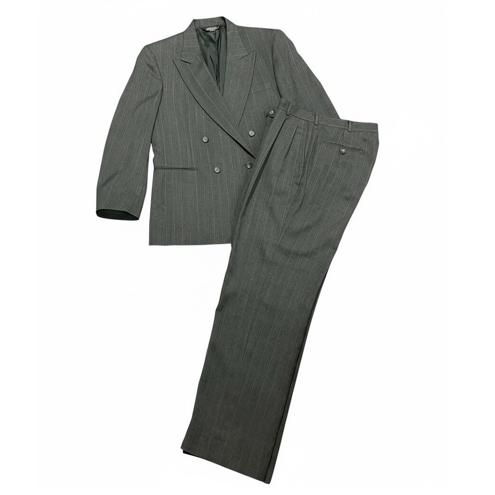 Vintage Benchley Ltd Mens Grey Pinstripe Double Breasted Suit Made USA 90s